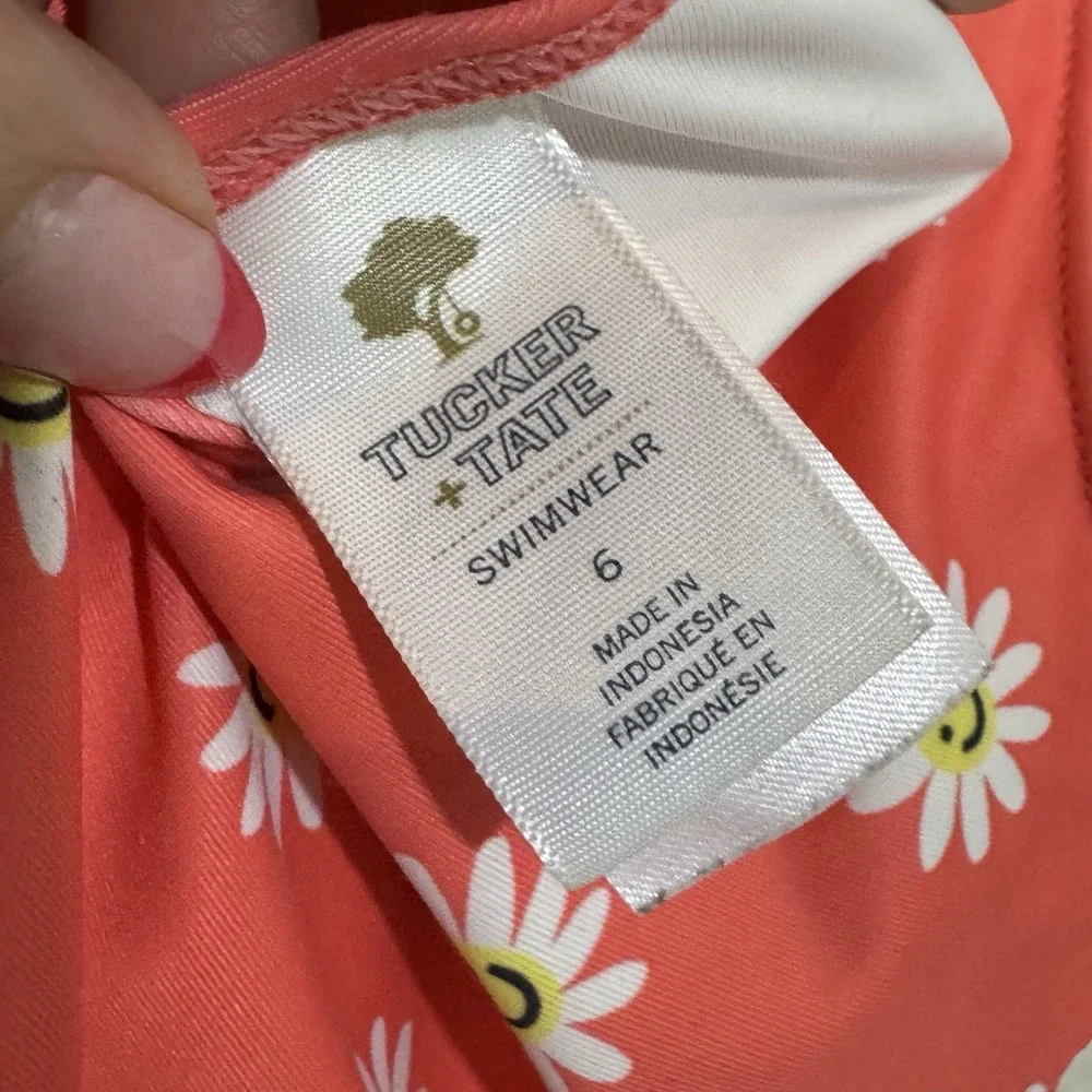 Tucker +Tate ‎ Daisy Coral ruffle girl's One Piece swimsuit size 6  Nordstrom